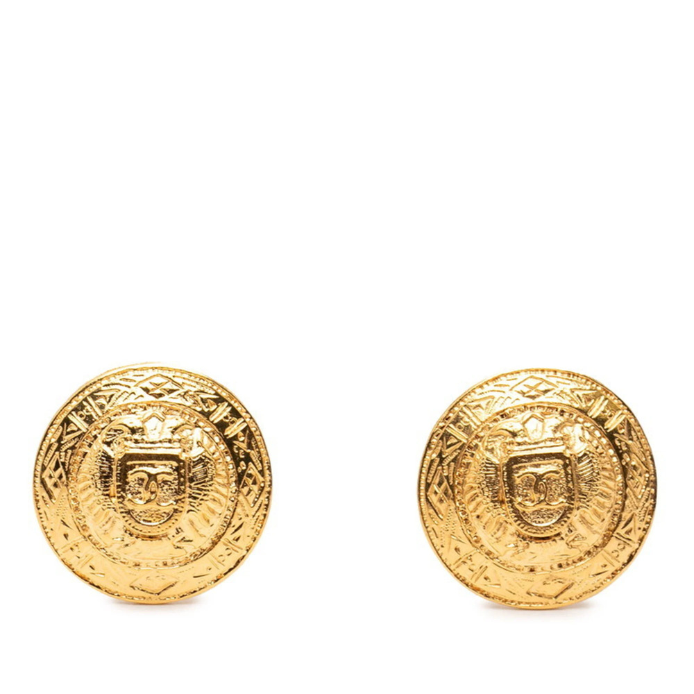 CHANEL Authentic Vintage Gold Logo Earrings